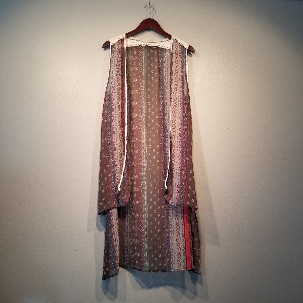 Vanilla Star Boho Flowy Long Sheer Vest